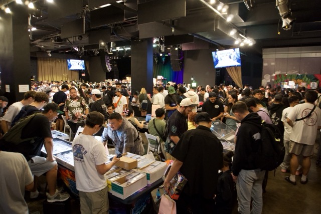 Paradise Card Show #3 — packed vendor floor at The Republik in Honolulu, March 22, 2026